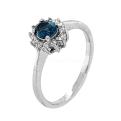 Кольцо из серебра с нат.лондон топазом и фианитами родированное