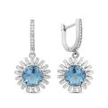 Серьги из серебра с пл.кварцем цв. топаз и фианитами родированные