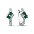 Серьги из серебра с нат. зеленым агатом и фианитами родированные