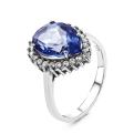 Кольцо из серебра с блю мистик топазом и фианитами родированное