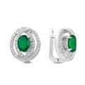 Серьги из серебра с нат.зеленым агатом и фианитами родированные