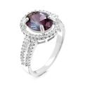 Кольцо из серебра с синт.александритом и фианитами родированное