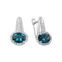 Серьги из серебра с пл.кварцем цв.лондон топаз и фианитами родированные