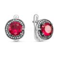 Серьги из серебра с ситаллом цв.рубин и фианитами родированные
