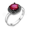 Кольцо из серебра с ситаллом цв.рубин и фианитами родированное