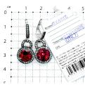Серьги из серебра с ситаллом цв. рубин и фианитами родированные
