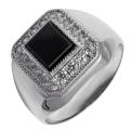 Печатка мужская из серебра с фианитами родированная