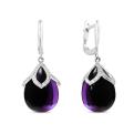  Серьги из серебра с пл. кварцем цв. аметист и фианитами родированные