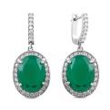 Серьги из серебра с нат.зелёным агатом и фианитами родированные