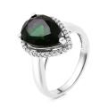 Кольцо из серебра с нат.празиолитом и фианитами родированное