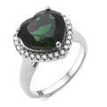 Кольцо из серебра с нат.празиолитом и фианитами родированное