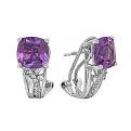 Серьги-пусеты из серебра с синт.александритом и фианитами родированные