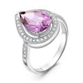 Кольцо из серебра с пл.кварцем цв.аметист и фианитами родированное
