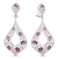 Серьги из серебра с пл.кварцем цв.лунный камень, пл.кварцем цв.аметист и фианитами родированные