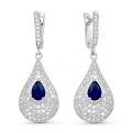 Серьги из серебра с пл.кварцем цв.синий и фианитами родированные