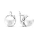 Серьги из серебра с жемчугом и фианитами родированные