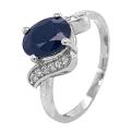 Кольцо из серебра с сапфировым корундом и фианитами родированное