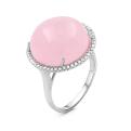 Кольцо из серебра с пл. розовым кварцем и фианитами родированное