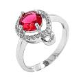 Кольцо из серебра с пл.кварцем цв.рубин и фианитами родированное