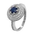 Кольцо из серебра с сапфировым корундом и фианитами родированное