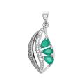 Подвеска из серебра с пл.зелёным кварцем и фианитами родированная