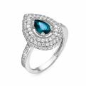Кольцо из серебра с нат.лондон топазом и фианитами родированное