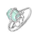 Кольцо из серебра с пл.кварцем цв.зелёный и фианитами родированное