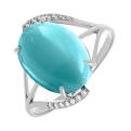 Кольцо из серебра с бирюзой и фианитами родированное