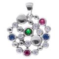 Подвеска из серебра с цветными фианитами родированная