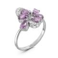 Кольцо из серебра с нат.аметистом и фианитами родированное