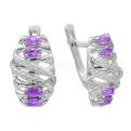 Серьги из серебра с аметистом и фианитами родированные