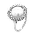 Кольцо из серебра с культ.жемчугом и фианитами родированное