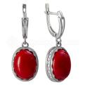 Серьги из серебра с кораллом родированные