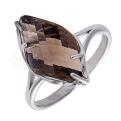 Кольцо из серебра с раух-топазом родированное