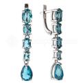 Серьги из серебра с пл.кварцем цв.лондон блю топаз родированные