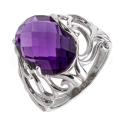 Кольцо из серебра с пл.кварцем цв.аметист родированное