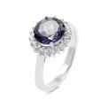 Кольцо из серебра с нат.топазом блю мистик и фианитами родированное