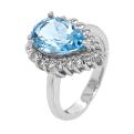 Кольцо из серебра с нат. топазом и фианитами родированное