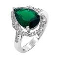 Кольцо из серебра с пл.кварцем цв.зелёный и фианитами родированное