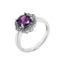 Кольцо из серебра с пл.кварцем цв. аметист и фианитами родированное