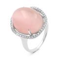 Кольцо из серебра с кварцем кошачий глаз и фианитами родированное