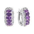 Серьги из серебра с нат.аметистом и фианитами родированные