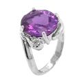 Кольцо из серебра с нат.аметистом и фианитами родированное