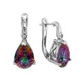 Серьги из серебра с пл.кварцем цв.мистик и фианитами родированные