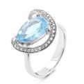 Кольцо из серебра с нат.топазом и фианитами родированное
