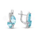 Серьги из серебра с голубым топазом и фианитами родированные