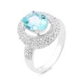 Кольцо из серебра с нат. топазом и фианитами родированное