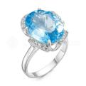 Кольцо из серебра с голубым топазом и фианитами родированное