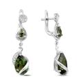 Серьги из серебра с нат.празиолитом и фианитами родированные