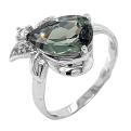 Кольцо из серебра с нат.празиолитом и фианитами родированное